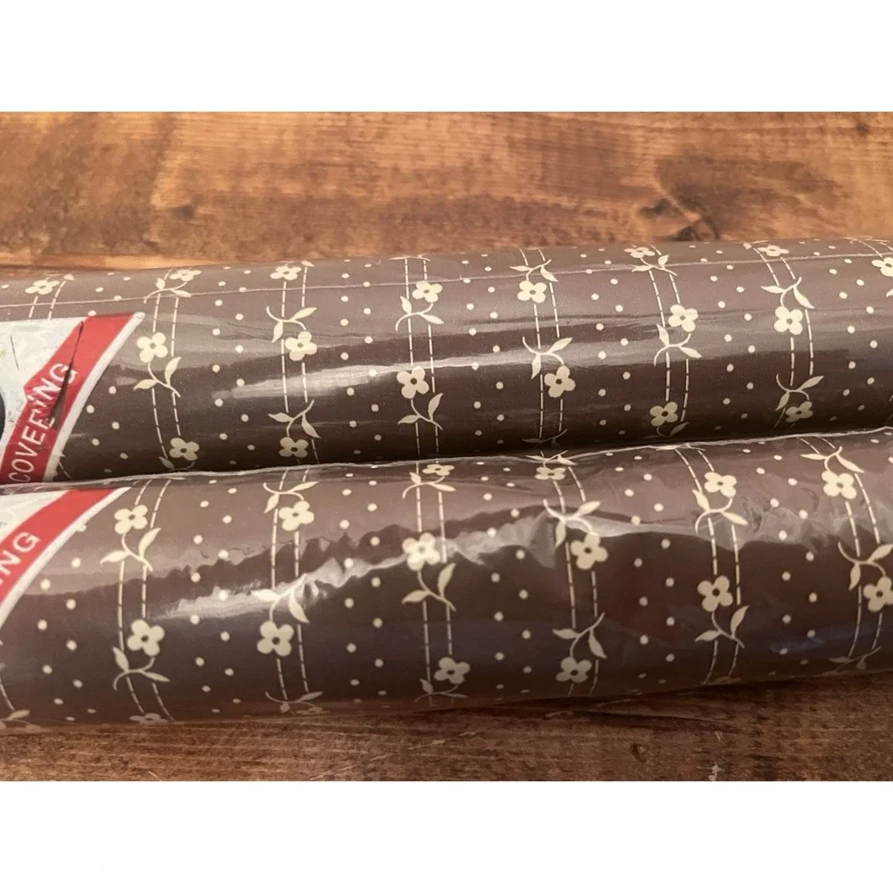 2 Vtg Rolls ConTact Paper 1982 Brown Floral Self Adhesive Choc Dance